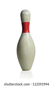 Vintage White Bowling Pin Isolated Over White Background - With Clipping Path