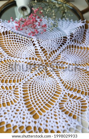 Vintage white crochet doily. This photo has been taken in Prague, 2021