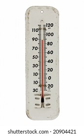 Vintage White Enamel Outdoor Thermometer Isolated On White