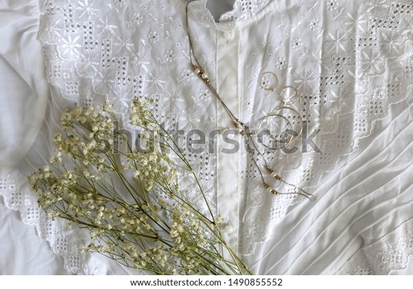 Vintage White Lace Blouse Silver Gold Stock Photo Edit Now