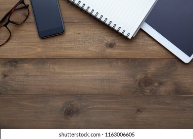 Vintage White Paper Smartphone Mockup Flatlay On Old Table Top Wood Background Texture Space Concept Workspace Office Blank Note, Plan On Wooden Desk, Simple Business Blogger Idea View