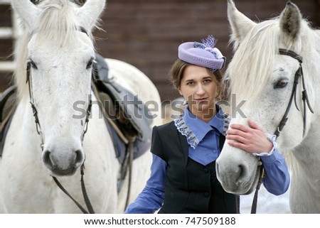 vintage women and white horse