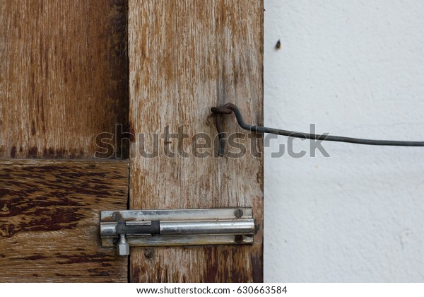 Vintage Wood Door Double Lock Your Stock Photo Edit Now 630663584