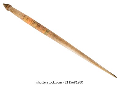 Vintage Wood Hand Spindle Isolated On White Background