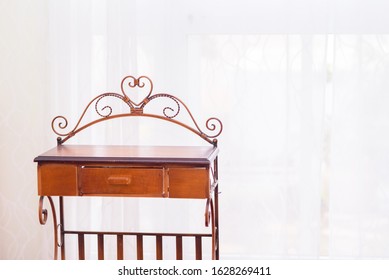 Vintage Wood And Metal Magazine Rack.
Home Accessories, Modern Wood Storage Coffee Table With Natural Sunshine From Window. 