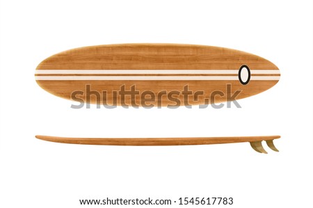 Vintage wood surfboard isolated on white background