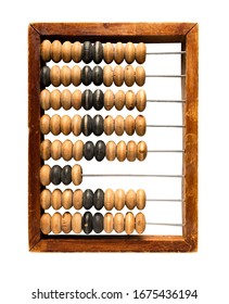 Vintage wooden abacus. Antiquity analog calculator on white. Clipping path saved