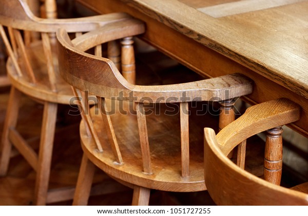 Vintage Wooden Chairs Historical Library Catholic Stock Photo