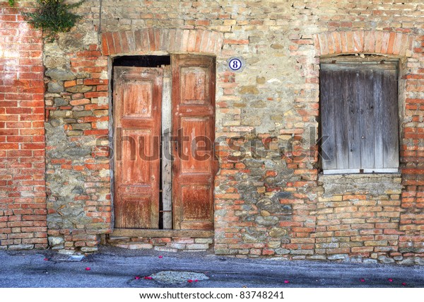 Vintage Wooden Door Closed Window Ancient Stock Image