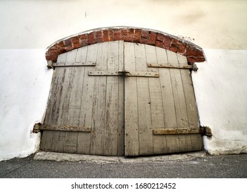 vintage wooden door on the white background