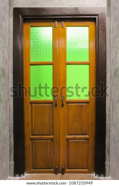 Vintage Wooden Door Stained Glass On Stock Image Download Now