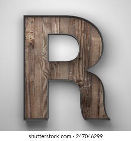 Vintage wooden letter r with metal frame - Shutterstock ID 247046299