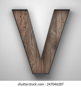 Vintage Wooden Letter V With Metal Frame