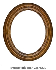 vintage wooden oval frame isolated over white background