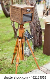 Vintage Wooden Photobooth With Old Decorations