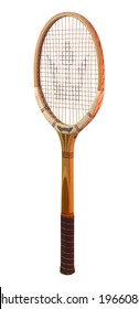 Vintage Wooden Tennis Racket With Clipping Path