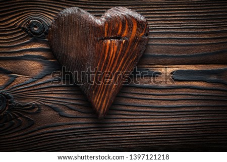 vintage wooden toy valentine heart on wood