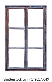 Vintage Wooden Window With Six Pane On White Background