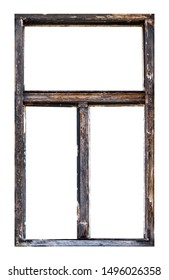 Vintage Wooden Window With Three Pane On White Background