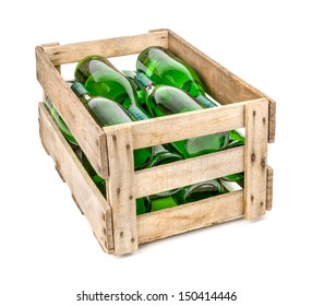 Vintage Wooden Wine Crate Filled With White Wine Bottles