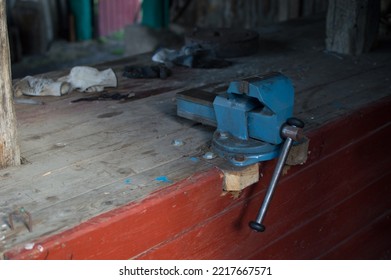 Vintage Wooden Workbench And Carpentry Tool