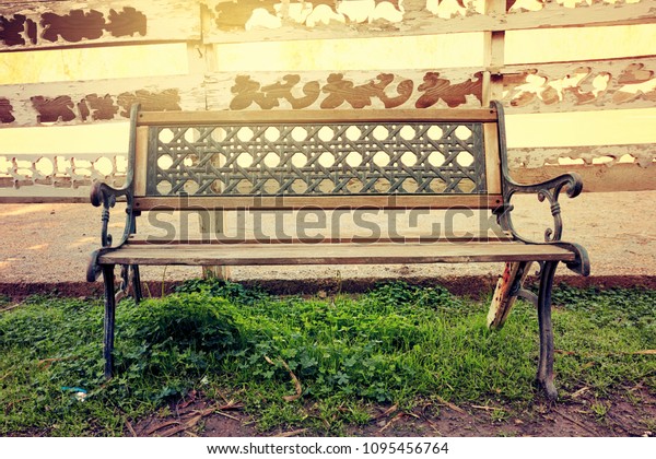 Vintage Wooden Wrought Iron Bench Front Stock Photo Edit Now