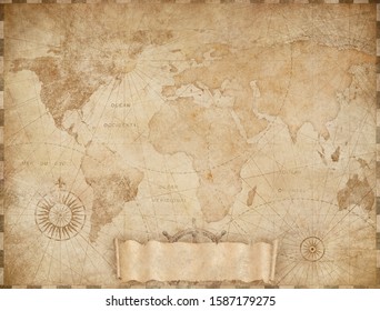 Vintage World Map Based On Image Furnished By NASA. Mixed Media.