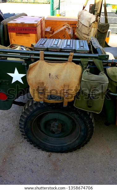 Vintage world war army\
truck and supplies