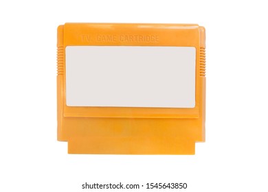 Vintage Yellow Blank Video Game Cartridge On White Background