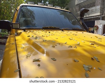 Vintage Yellow Colour Old Dirty Car Front View