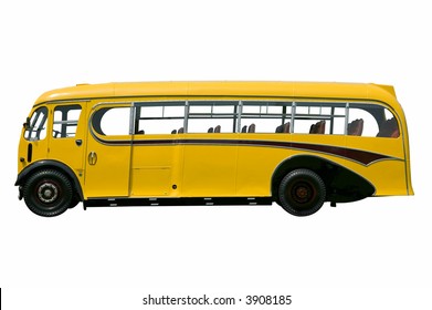 Vintage Yellow School Bus, Isolated On White.