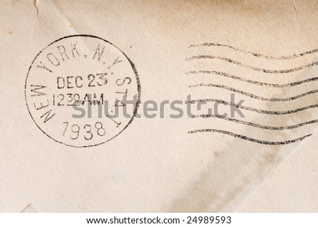Vintage yellowed envelope with postmark stamp