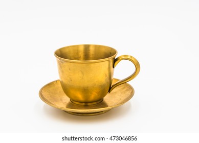 Vintage,Bronze,Cup of coffee set isolated in white