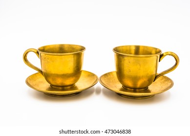 Vintage,Bronze,Cup of coffee sets,Beautiful in white background