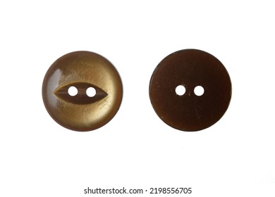 vintge button brown isolated on white background ( front and back view)