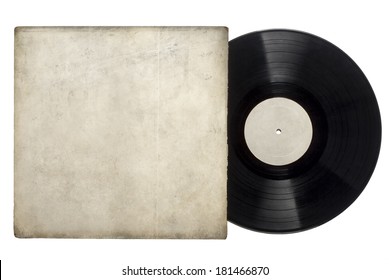 Vinyl Long Play Record With Sleeve On A White Background.