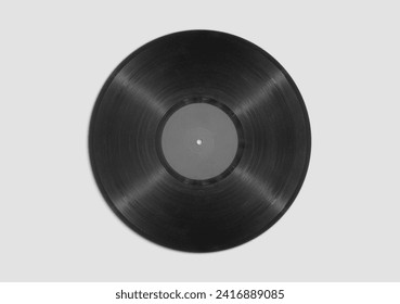 Vinyl LP record in white cover isolated on white background. Mock up template overlay texture. Music vintage