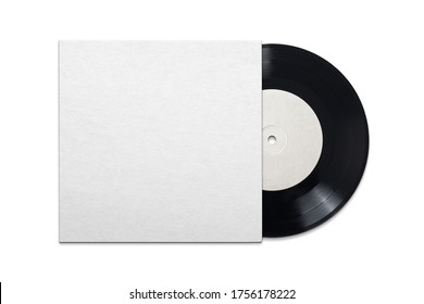 Vinyl Phonograph Record In Cardboard Cover On White Background. Mock Up Design Template