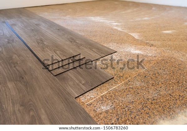 Vinyl Plank Flooring Being Installed On Stock Photo Edit