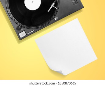 Vinyl Player With Long Play Or LP Record And Empty Blank Cover