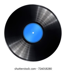 Vinyl record disc with blue label isolated over a white background. - Shutterstock ID 726018280