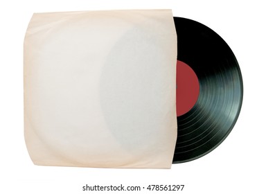 Vinyl Record Inside A White Sleeve Over A White Background