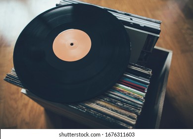 Vinyl Record On Stack Of Records Collection