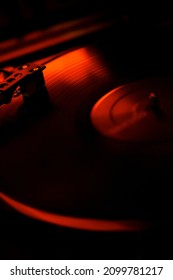 Vinyl Record On Turntable In Night Club - DJ Setup