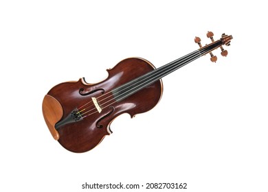 Viola, A Stringed Musical Instrument From The Viol Family, Used In String Quartet, Chamber Music And Symphony Orchestra, Isolated On A White Background, Copy Space