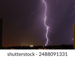 Violent lightning discharge during a thunderstorm over Central Hesse, Germany.