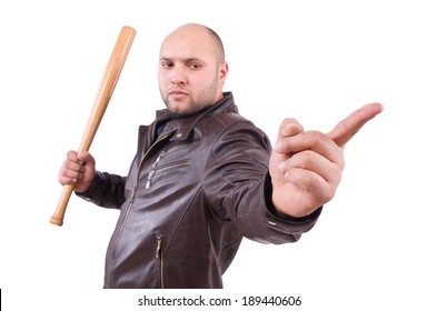 Violent Man With Baseball Bat On White