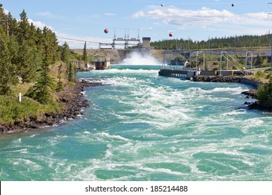 Violent White Water In Spillway Of Hydro-electric Power Plant Of The Small Scale Hydro Station At Whitehorse, Yukon Territory, Canada