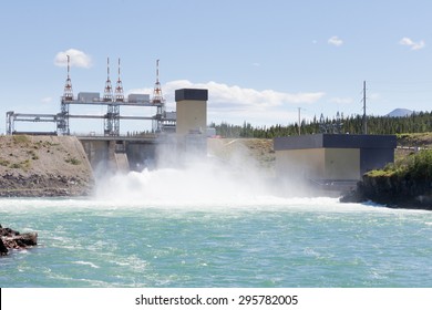 Violent White Water In Spillway Of Hydro-electric Power Plant Of The Small Scale Hydro Station At Whitehorse, Yukon Territory, Canada