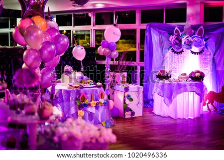 Violet decoration of unicorn for a feminine holiday